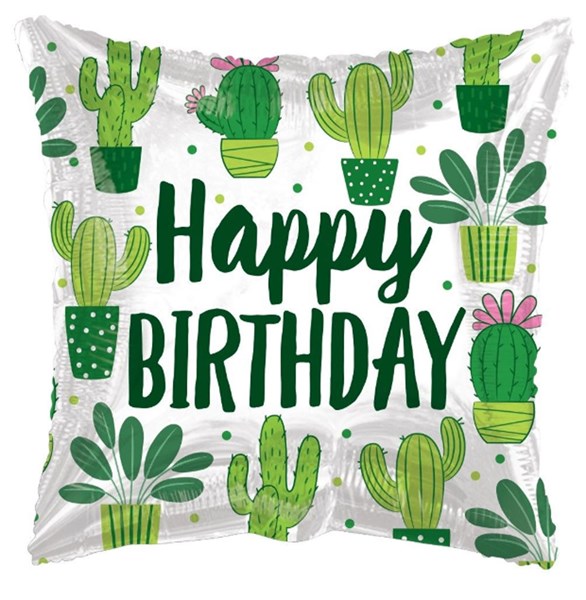 ECO ONE - Happy Birthday Cactus 18" Square Foil Balloon