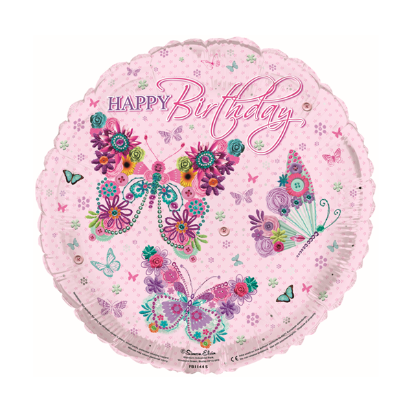 Happy Birthday Floral Butterflies 18" Foil Balloon