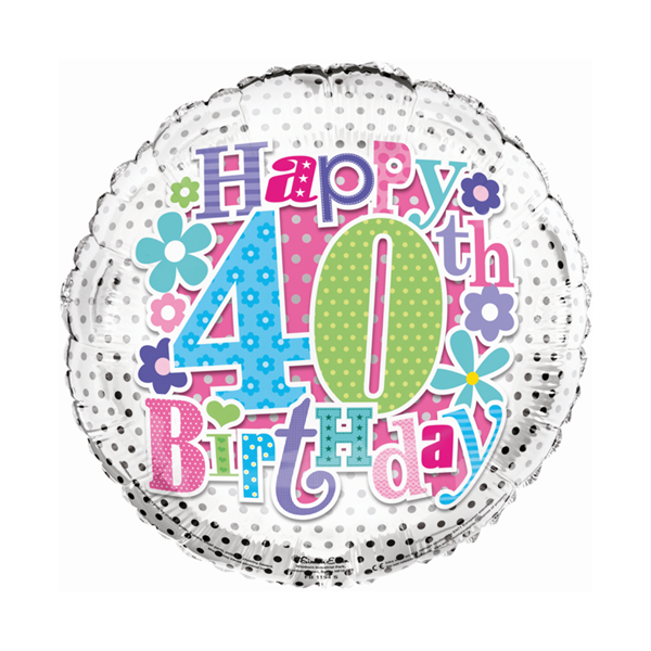 Age 40 Happy Birthday Pink Floral 18" Foil Balloon