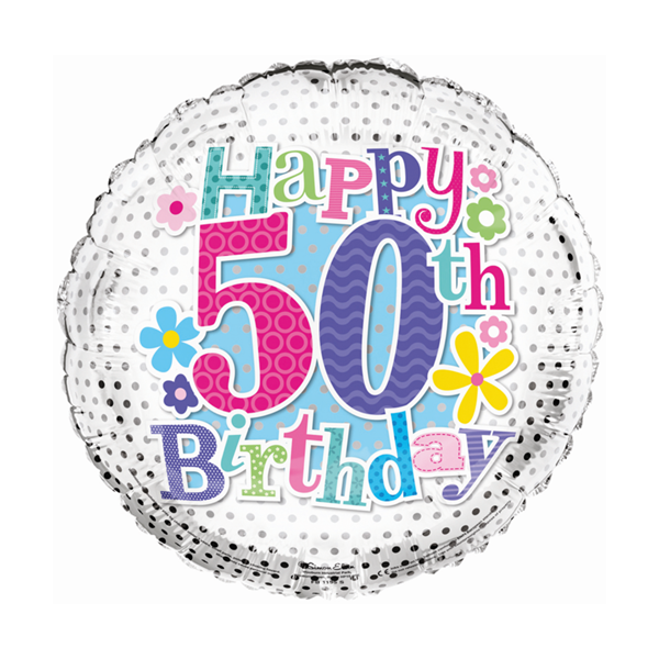 Age 50 Happy Birthday Pink Floral 18" Foil Balloon
