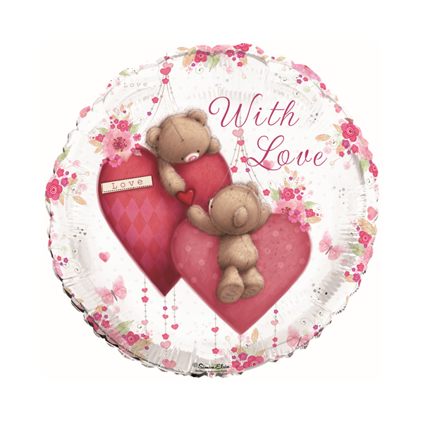 With Love Hearts And Teddies 18" Foil Balloon