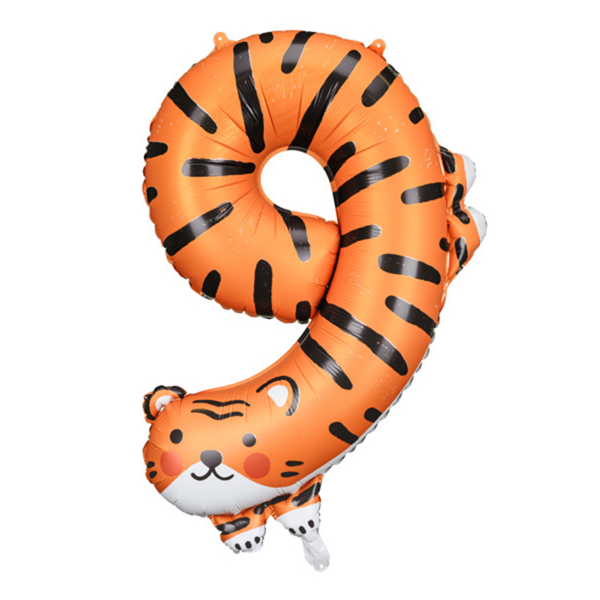 Number 9 Tiger Shaped 29" Foil Balloon (Recommend Air Fill)