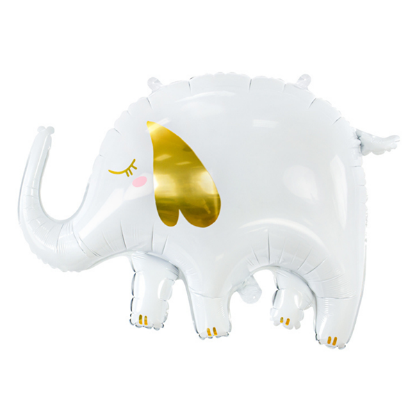 White & Gold Baby Elephant 33" Large Foil Balloon