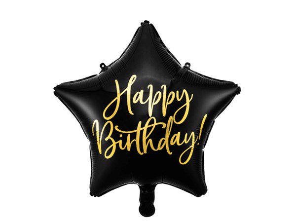 Black & Gold Happy Birthday 18" Star Foil Balloon