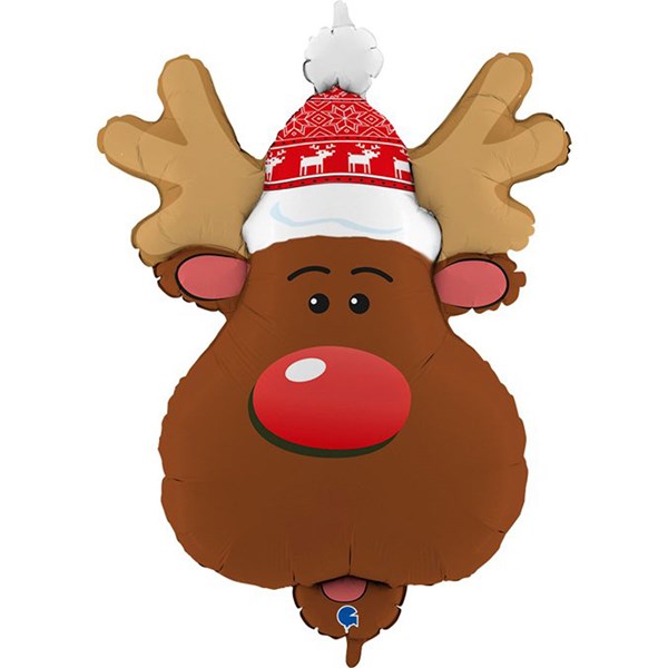 Christmas Smiling Reindeer Head 34" Foil Balloon