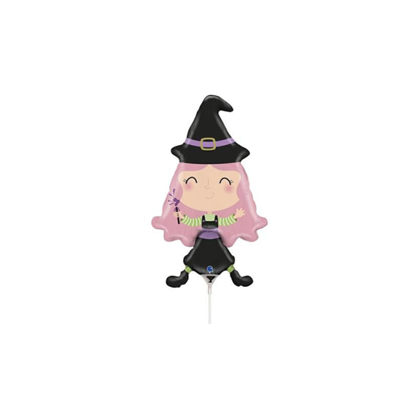 NEW Halloween Cute Pink Hair Witch 14" Mini Foil Balloon (Loose)