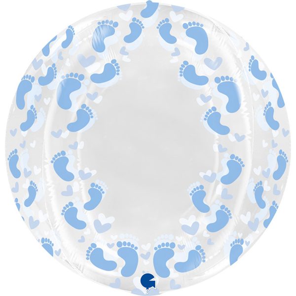 Grabo Blue Footprint 19" Clear Globe Balloon (No Valve)