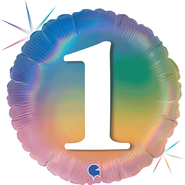 1st Birthday Rainbow Holographic 18" Foil Balloon