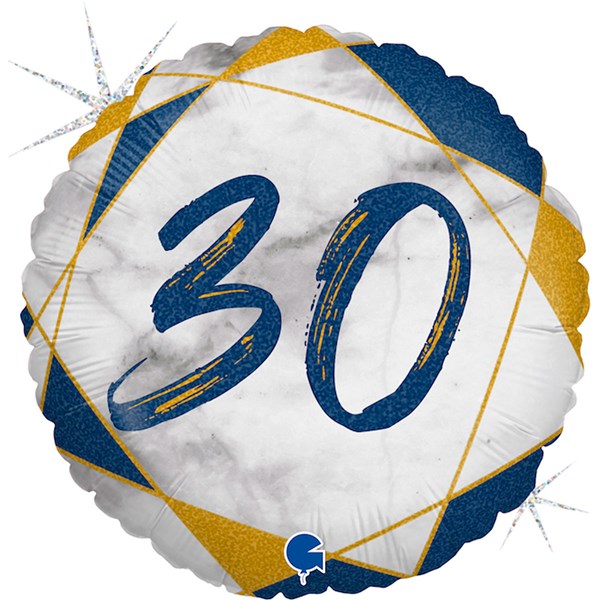 30th Birthday Blue & Gold Marble 18" Foil Balloon
