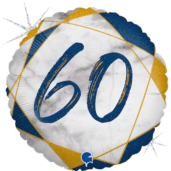 60th Birthday Blue & Gold Marble 18" Foil Balloon