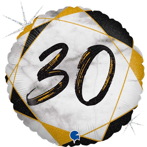30th Birthday Black & Gold Marble 18" Foil Balloon