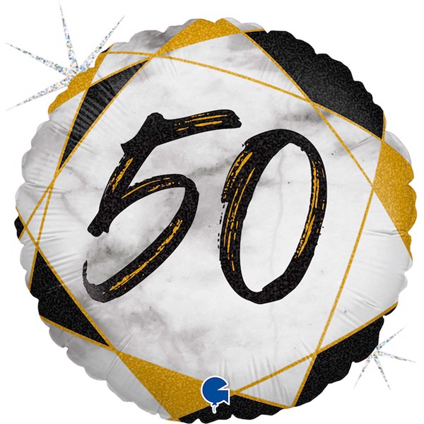 50th Birthday Black & Gold Marble 18" Foil Balloon