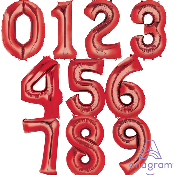 Anagram Red 34" Foil Number Balloons  0-9