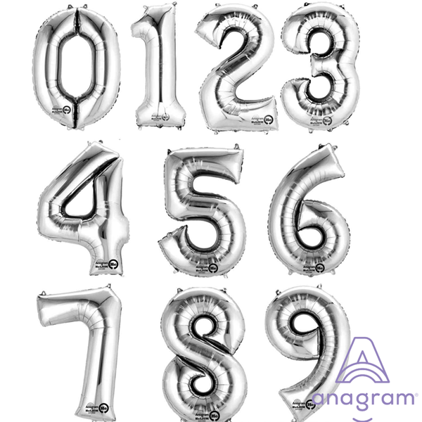 Anagram Silver 34" Foil Number Balloons  0 - 9