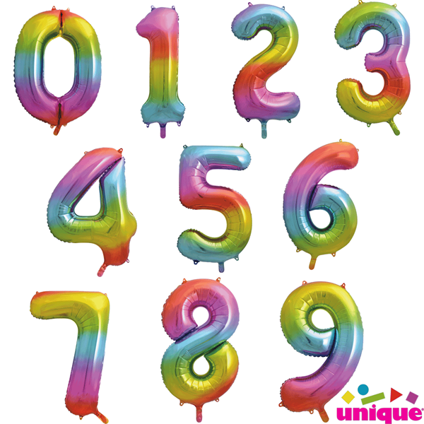 Unique Party Rainbow 34" Foil Number Balloons