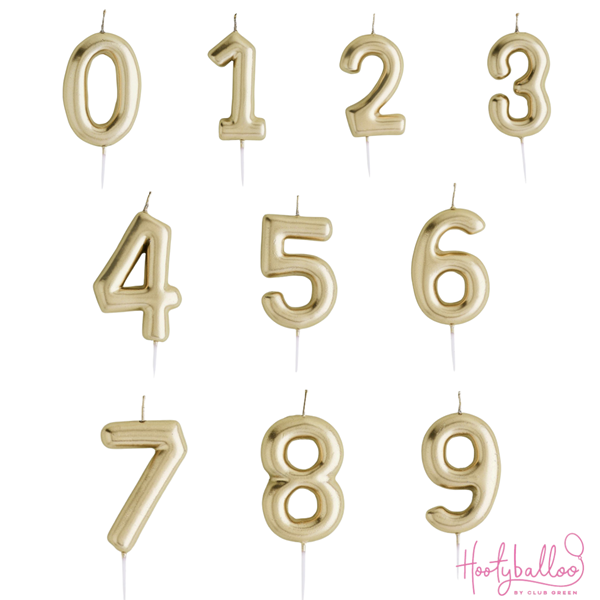 Hootyballoo Gold Metallic Moulded Pick Number Candles 0-9