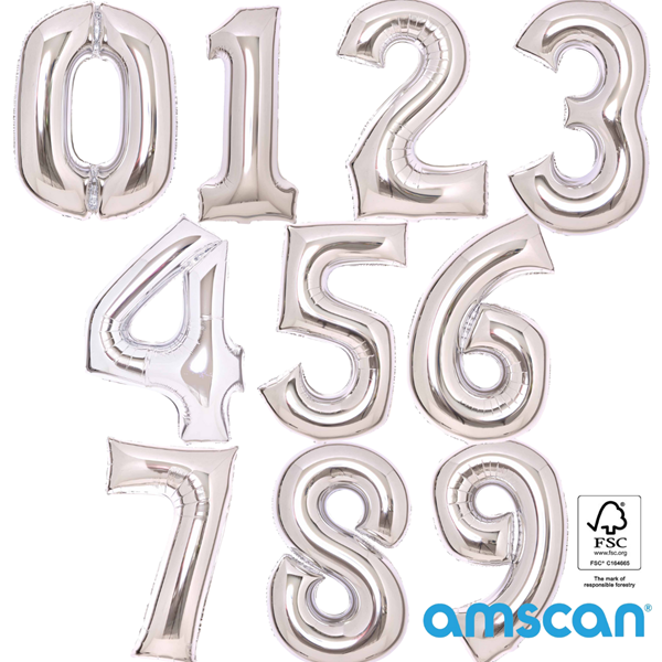 Amscan Large 34" Silver Foil Number Balloons  0 - 9