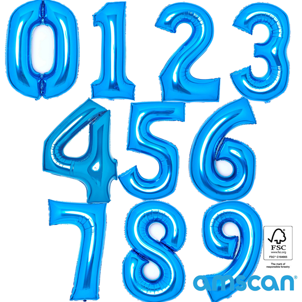 Amscan Large 34" Blue Foil Number Balloons  0 - 9