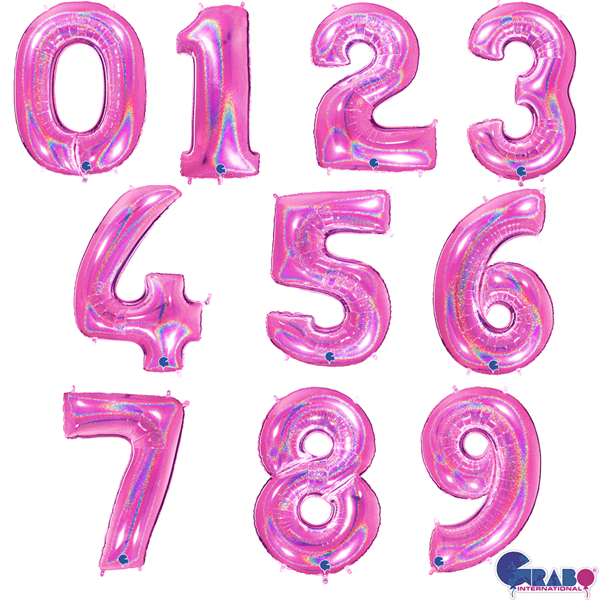 Grabo Fuchsia Holo Glitter 40" Foil Number Balloons