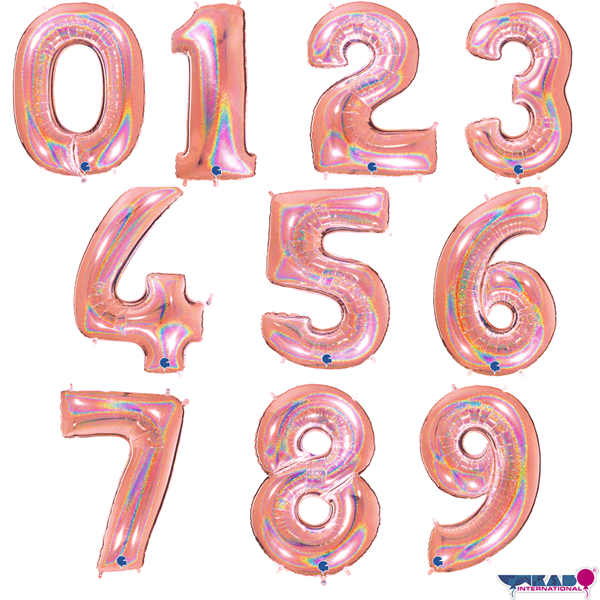 Grabo Rose Gold Holo Glitter 40" Foil Number Balloons