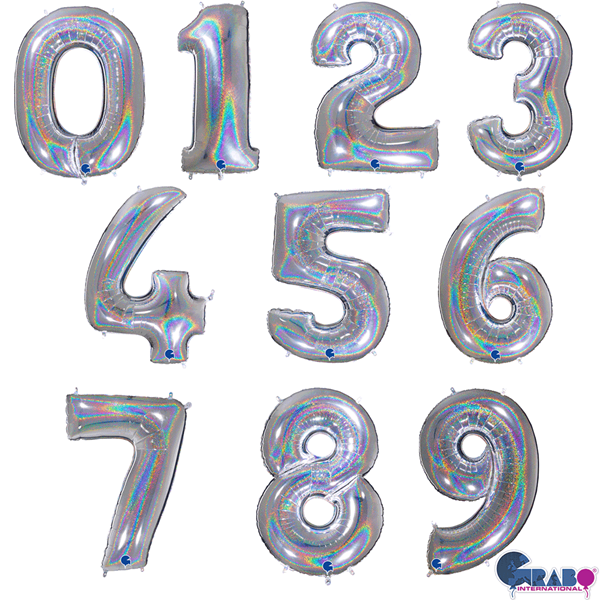 Grabo Silver Holo Glitter 40" Foil Number Balloons