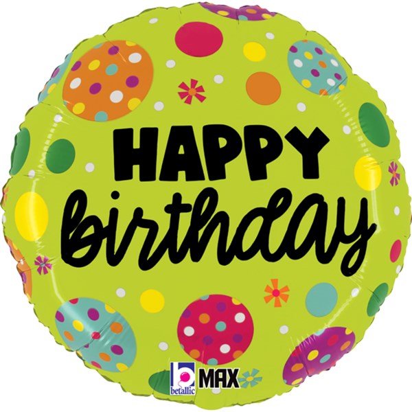 Green Happy Birthday Polka Dots 18" Foil Balloon