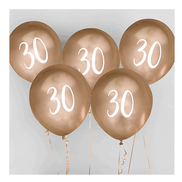 Age 30 Gold 12" Chrome Finish Latex Balloons 5pk