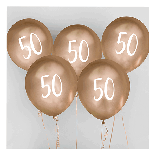 Age 50 Gold 12" Chrome Finish Latex Balloons 5pk