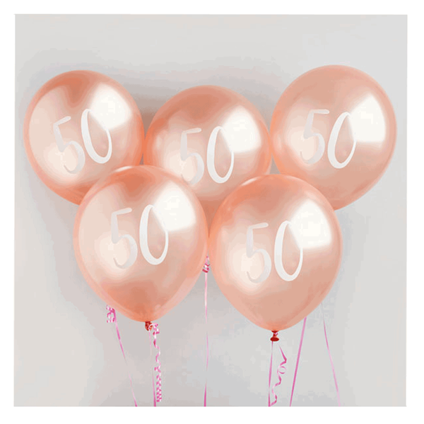 Age 50 Rose Gold 12" Latex Balloons 5pk