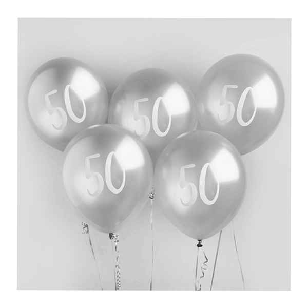 Age 50 Silver 12" Latex Balloons 5pk