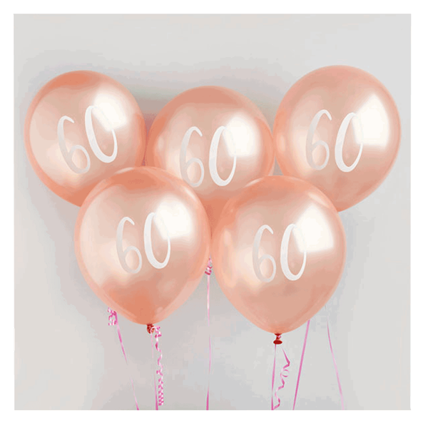 Age 60 Rose Gold 12" Latex Balloons 5pk