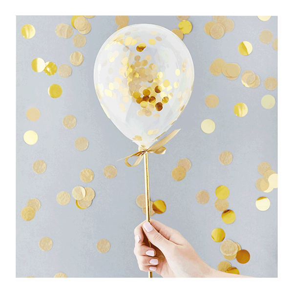 Mini Clear Latex Balloons With Confetti & Wands 5pk