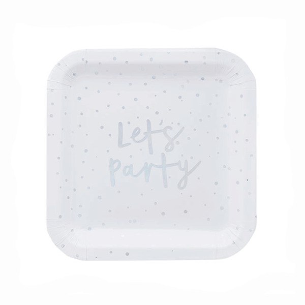 Iridescent Foil Stamped Let's Party 9" Square Paper Plates 10pk