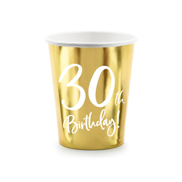 Metallic Gold 30th Birthday Paper Cups 220ml