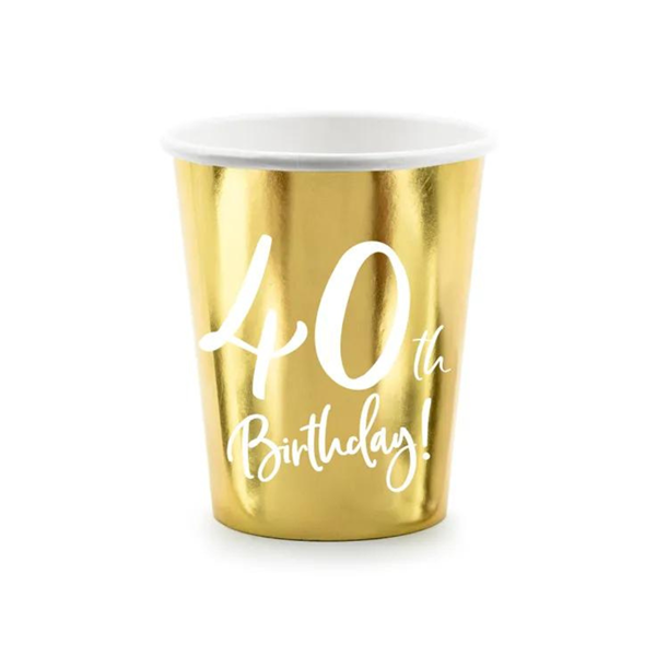 Metallic Gold 40th Birthday Paper Cups 220ml