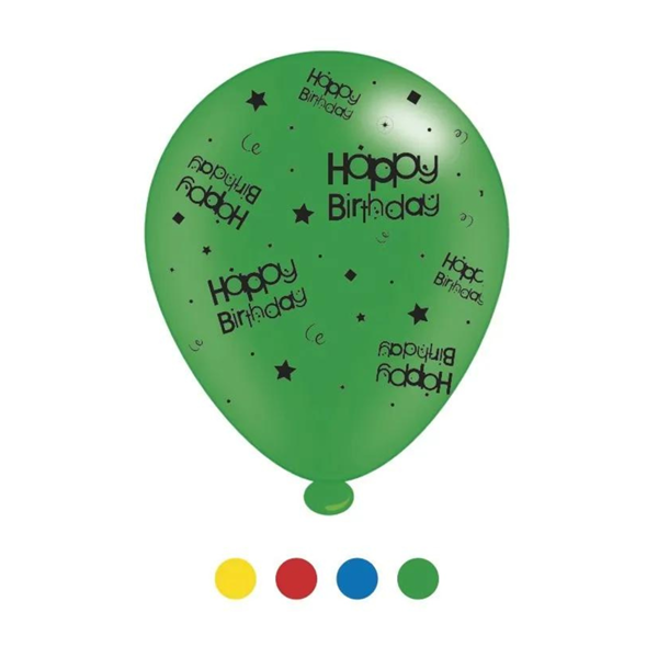 Happy Birthday Asst. Colour 10" Latex Balloons 8pk