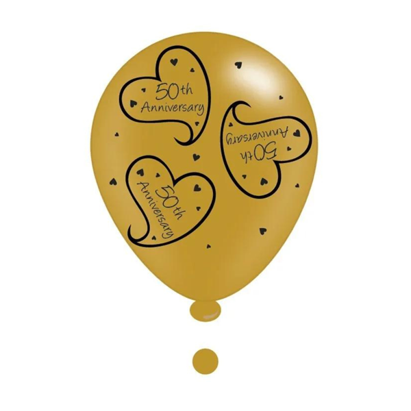 50th Anniversary Gold 10" Latex Balloons 8pk
