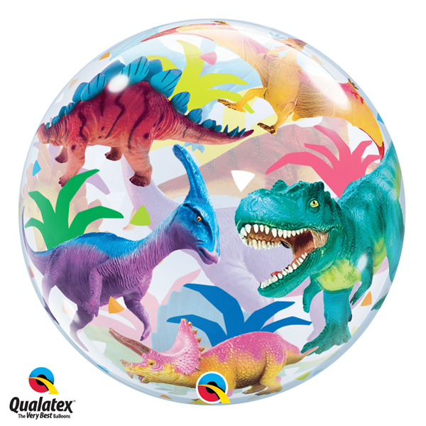 Colourful Dinosaurs Qualatex 22" Bubble Balloon