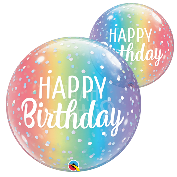 Happy Birthday Rainbow Ombre Dots 22" Bubble Balloon