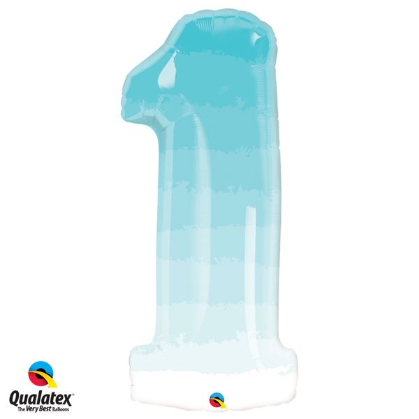 Blue Ombre Number 1 Qualatex 38" Foil Balloon