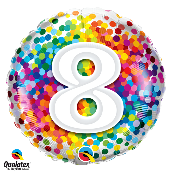8th Birthday Rainbow Confetti 18" Foil Balloon