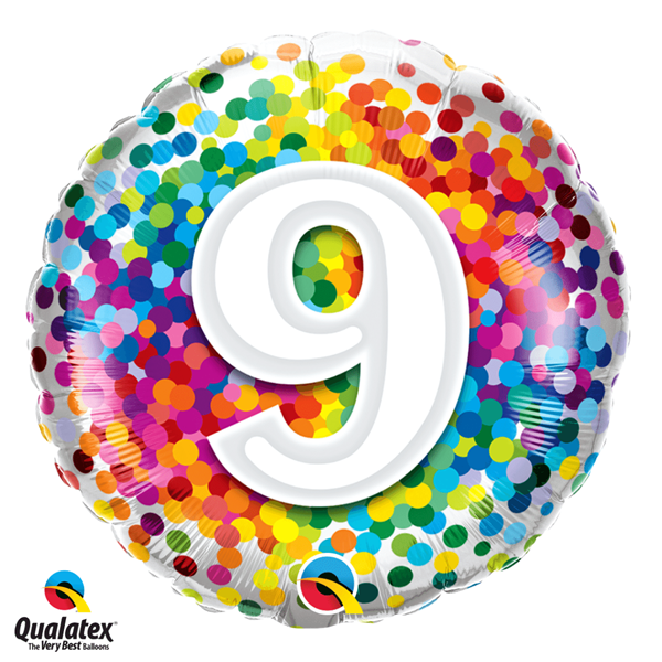 9th Birthday Rainbow Confetti 18" Foil Balloon
