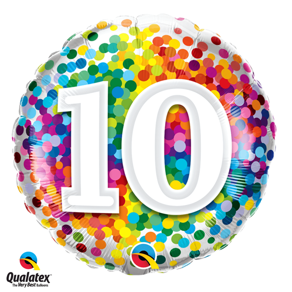 10th Birthday Rainbow Confetti 18" Foil Balloon