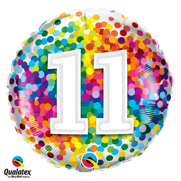 11th Birthday Rainbow Confetti 18" Foil Balloon