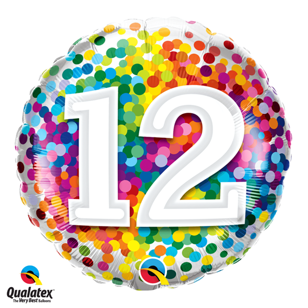 12th Birthday Rainbow Confetti 18" Foil Balloon
