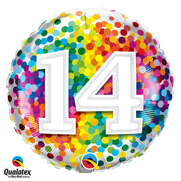 14th Birthday Rainbow Confetti 18" Foil Balloon