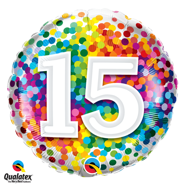 15th Birthday Rainbow Confetti 18" Foil Balloon
