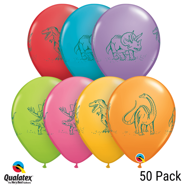 Colourful Dinosaur Qualatex Latex Balloons 50pk