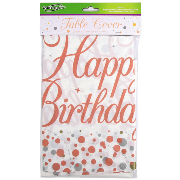 Sparkling Fizz Rose Gold Happy Birthday Reusable Plastic Tablecover