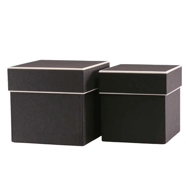 Black Square Hat Boxes With Cream Trim 2 Pack